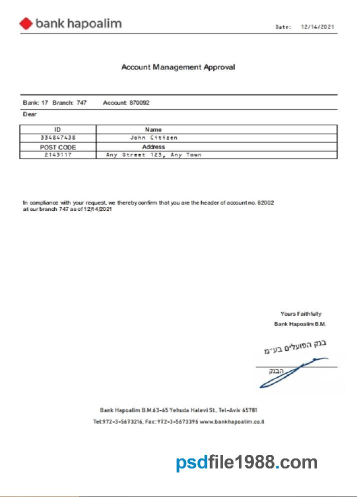 Israel Bank Hapoalim Account Management Approval